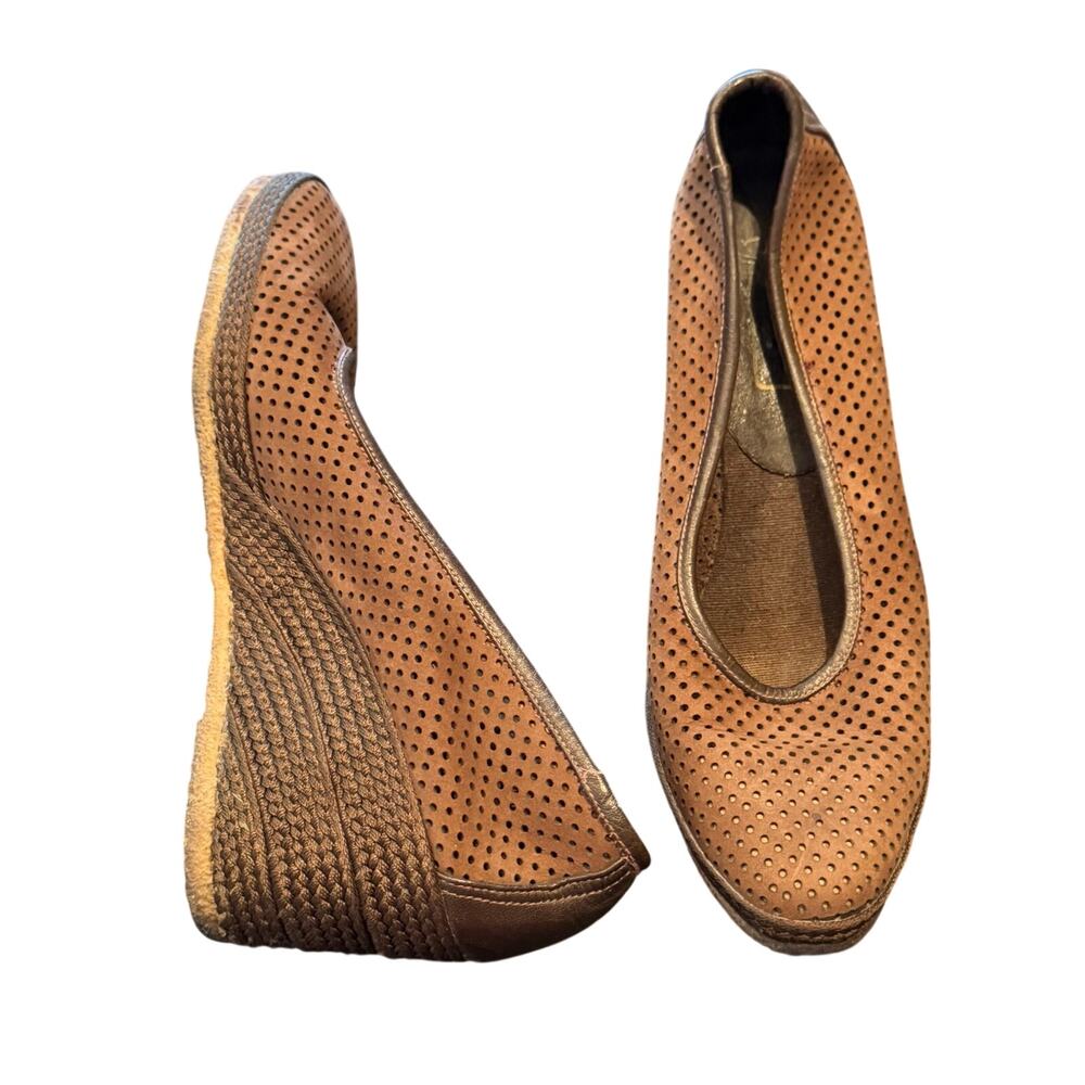 Vtg Bally Made in Italy Brown Perforated Wedge Heels